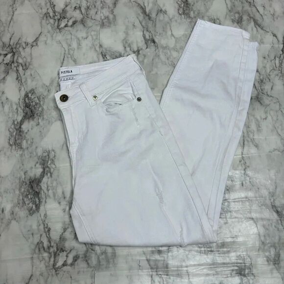 PISTOLA White Skinny Jeans denim distressed detail size 27 - Picture 1 of 8